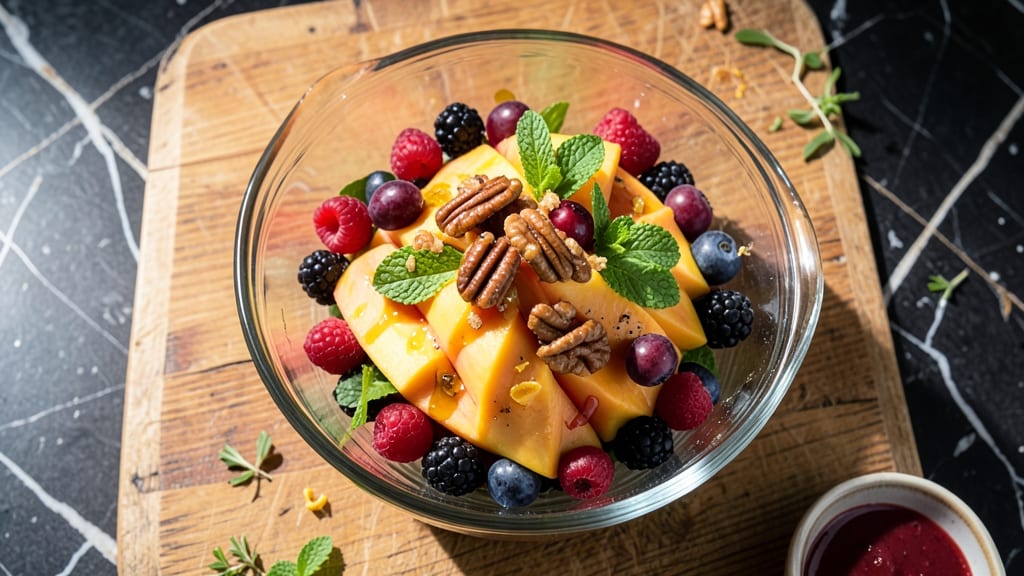 Café Zupas Mango Berry Salad Recipe: Tropical Brightness With Crispy Pecan Topping
