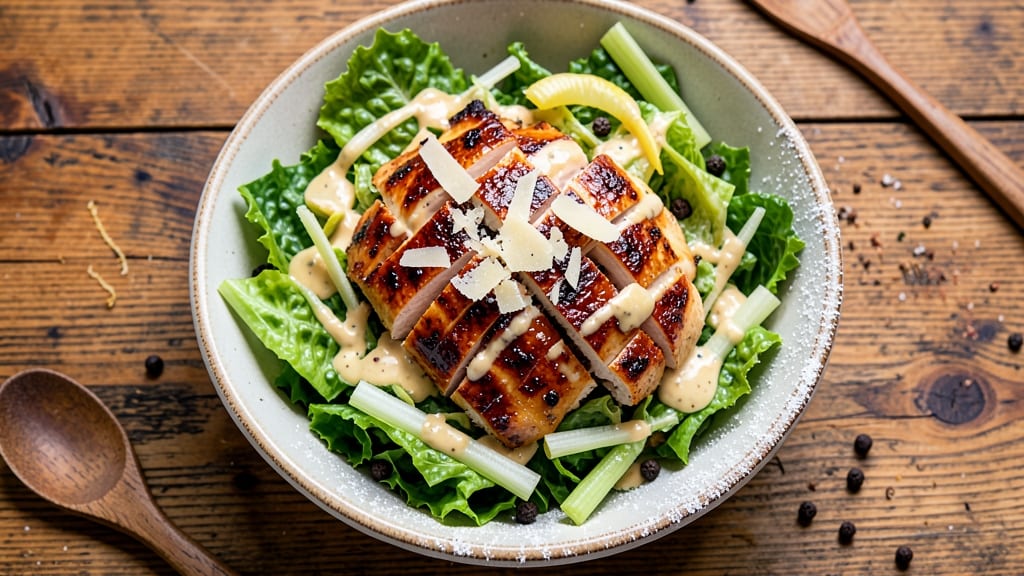 BBQ Chicken Caesar Salad Recipe: Smoky Grilled Chicken Over Crisp Celery Crowns