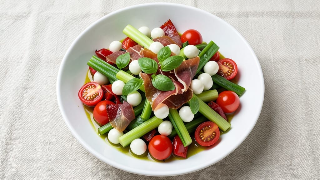 Calabrese Antipasto Salad Recipe: Crisp Celery Crowns Over Smoky Olive Oil Bliss