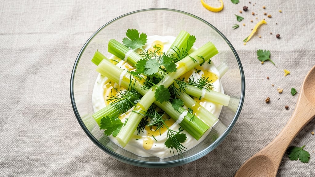Bow Salad Recipe: Crisp Celery Crowns on Chilled Herb Cream Cheese