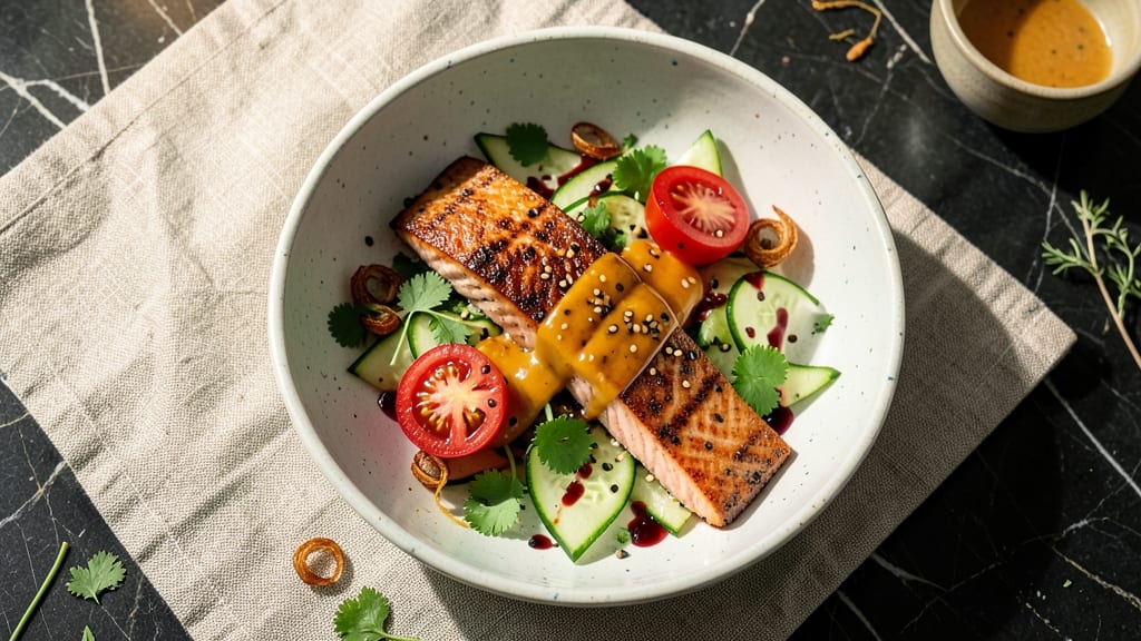 Asian Grilled Salmon Salad Recipe: Smoky Ginger-Sesame Crunch With Flaky Fish