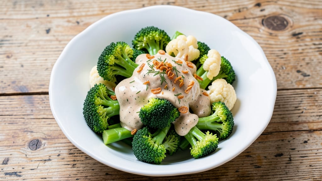 Broccoli and Cauliflower Salad Recipe with Ranch Dressing: Crisp-Topped Creaminess in 15 Minutes