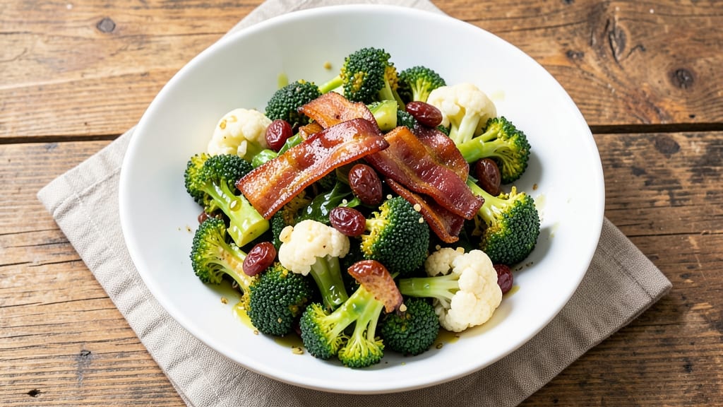Broccoli Cauliflower Bacon Raisin Salad Recipe: Sweet-Savory Crunch in 20 Minutes