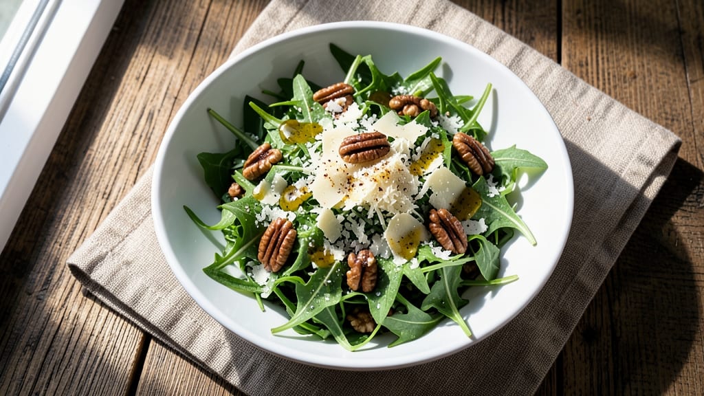 Arugula Parmesan Salad Recipe: Peppery Greens With Shaved Cheese Crunch