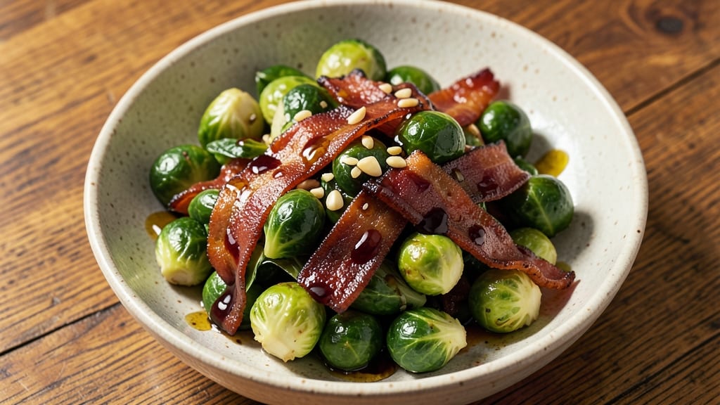Brussels Sprouts Salad Recipe With Bacon: Crispy Bacon Bites Over Roasted Earthy Greens