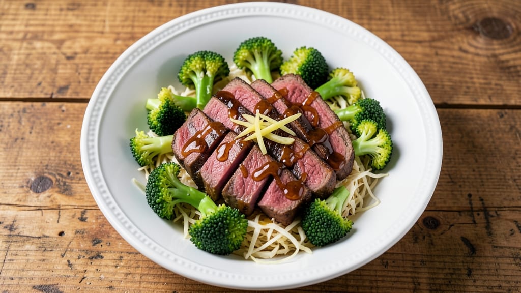 Beef and Broccoli Salad Recipe: Warm Sesame-Ginger Dressed Crunch