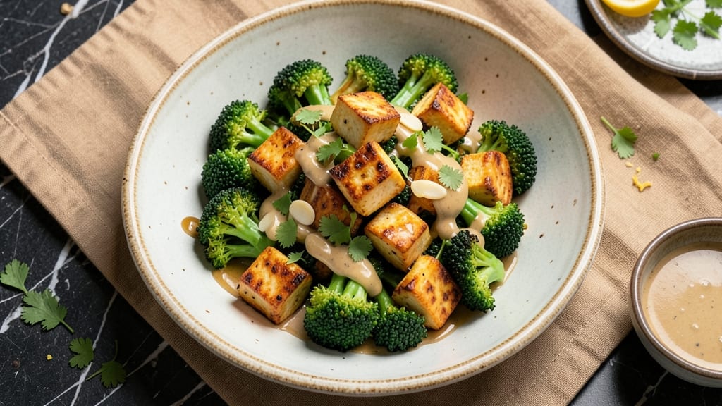 Broccoli Tofu Salad Recipe: Crispy Roasted Bites With Creamy Tahini Zing