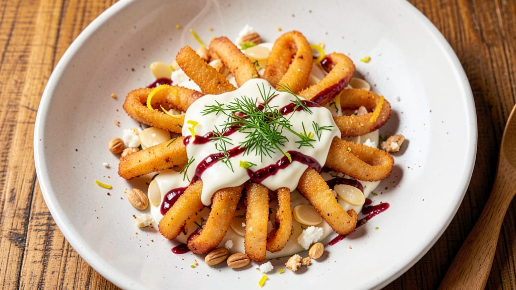 Buddakan Calamari Salad Recipe: Crispy Squid Over Creamy Herb Yogurt Bliss