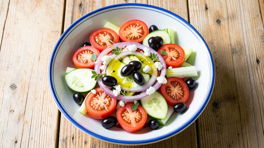 Avra's Greek Salad Recipe: Crisp Celery Crowns and Feta Cubes