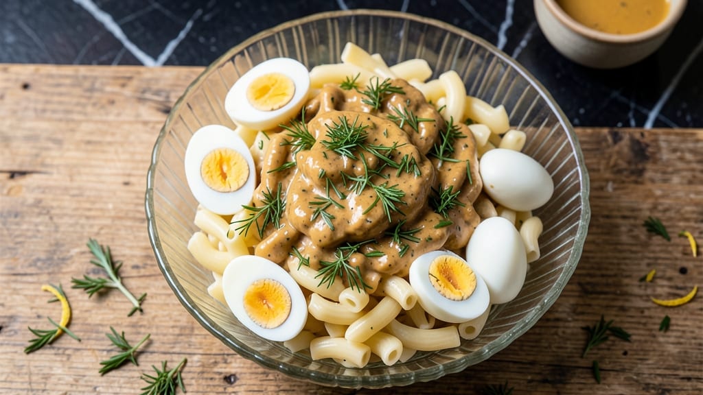 Macaroni Salad With Hard-Boiled Eggs Recipe: Crunchy Celery Crowns and Creamy Herb Dressing Bliss