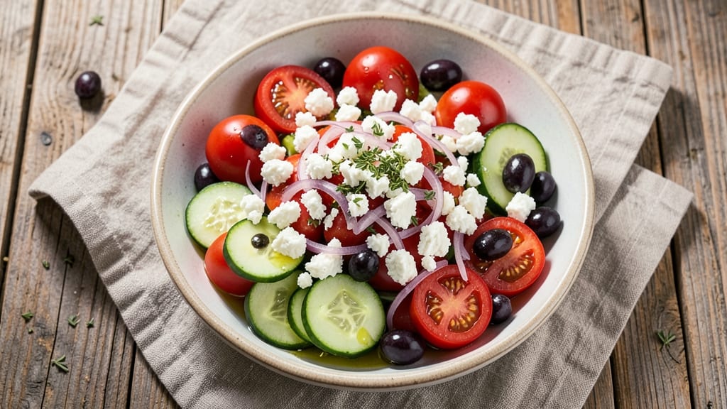 Big Greek Salad Recipe: Crisp Cucumbers and Feta Over Fresh Tomato Zing