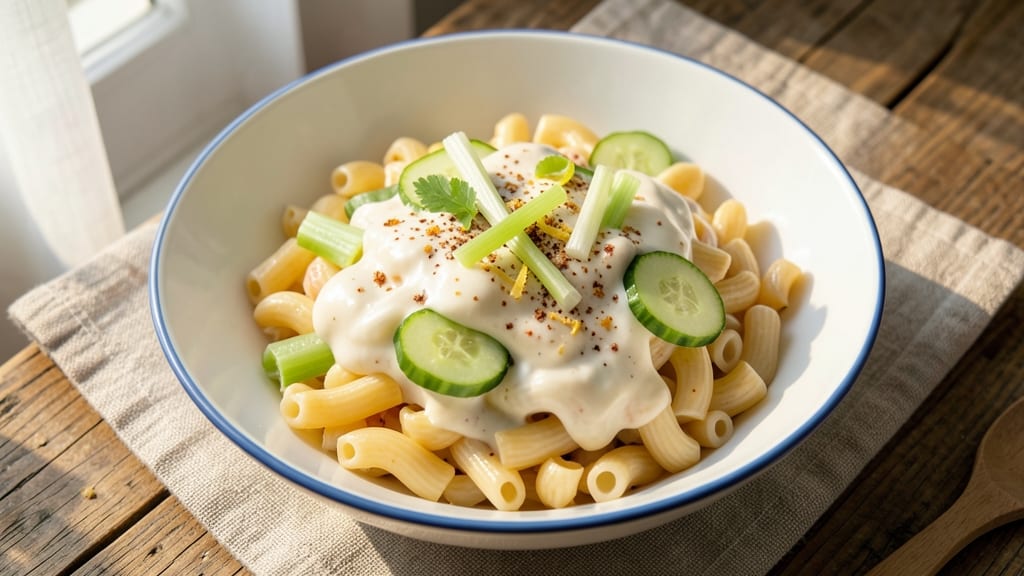 Awesome Macaroni Salad Recipe: Celery Crown Crunch Meets Cool Cucumber Zing