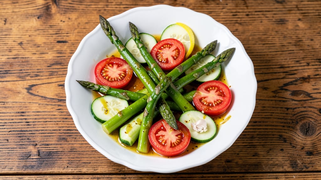 Asparagus, Tomato, and Cucumber Salad Recipe: Bright Herb Vinaigrette With Crisp Vegetables
