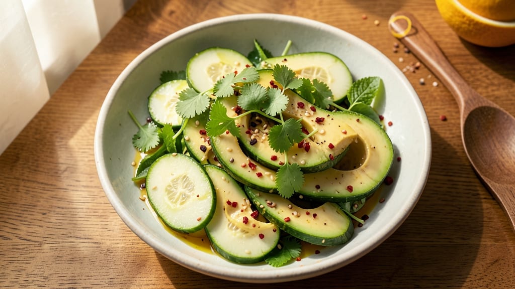 Asian Cucumber Avocado Salad Recipe: Crisp Coolness With Zesty Sesame Dressing