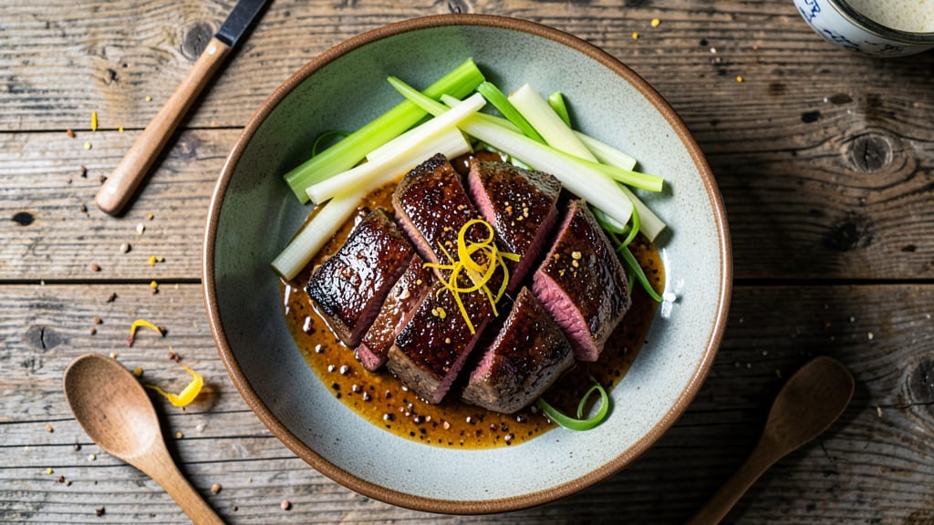 Beef Strip Salad Recipe: Smoky Grilled Steak Over Crisp Celery Crowns